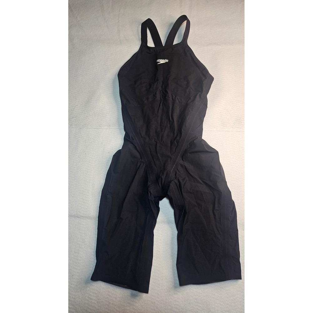 Speedo LZR Pure Intent Open Back Kneeskin Black Technical Swimsuit Size 24 FINA